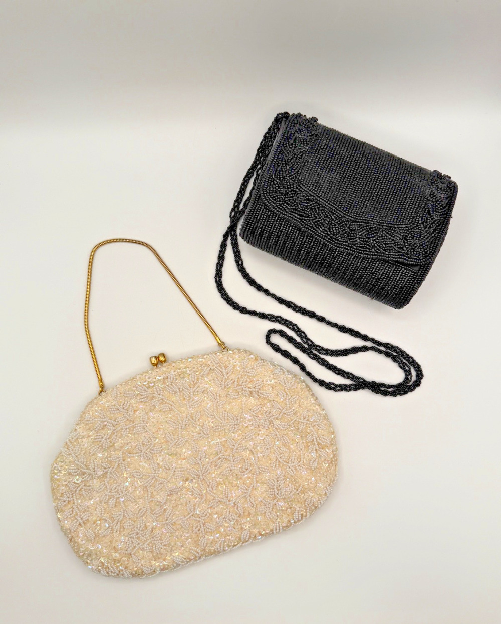 Vintage Beaded Evening Purse Lot 2 La Regale Black Ivory Handbags